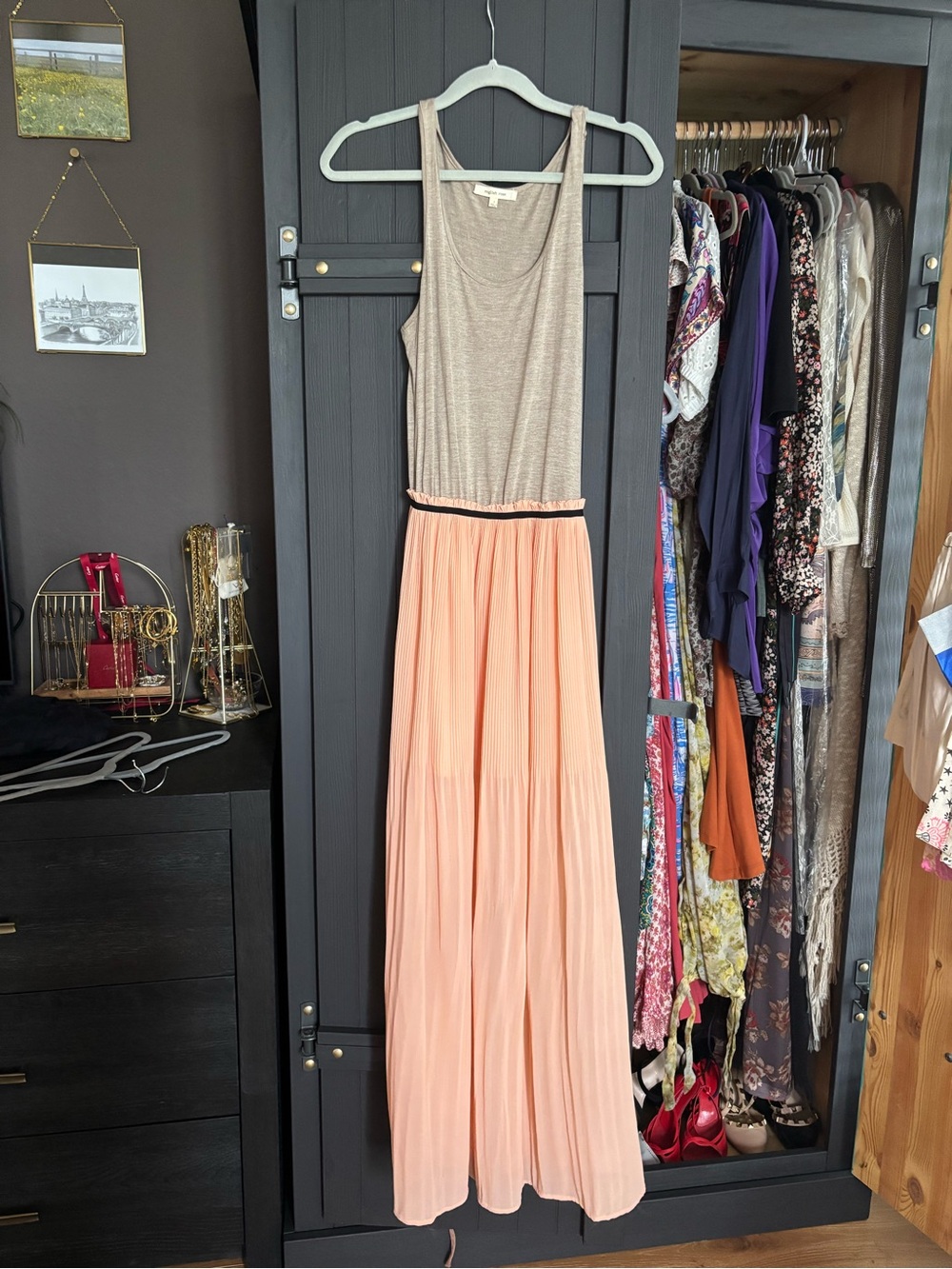 Women's Sleeveless Tank & Peach Pleated Maxi Dress
